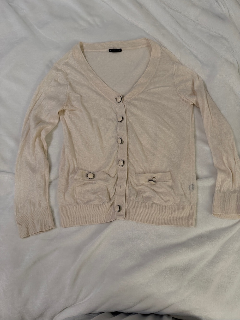 Club Monaco Linen Light Cream Button-Front Women's Cardigan